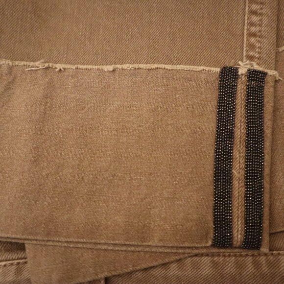 Brunello Cucinelli Monili Cuff Jeans Brown Khaki Denim Crop Size 8 - Picture 2 of 8